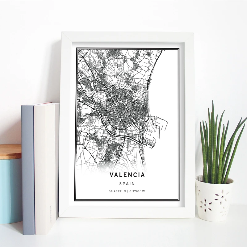 Póster de mapa de Valencia, imagen artística de pared impresa, regalo de España, mapa de viaje de ciudad y calle, pintura artística, imagen moderna nórdica, decoración de pared del hogar
