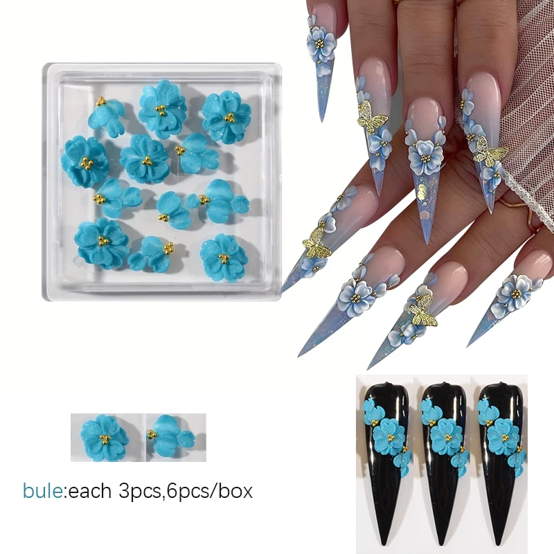 6pc 手作りアクリル花ネイルチャーム 3D 彫刻花ネイルクラフトアクセサリー DIY デザイナーチャームネイルアート装飾