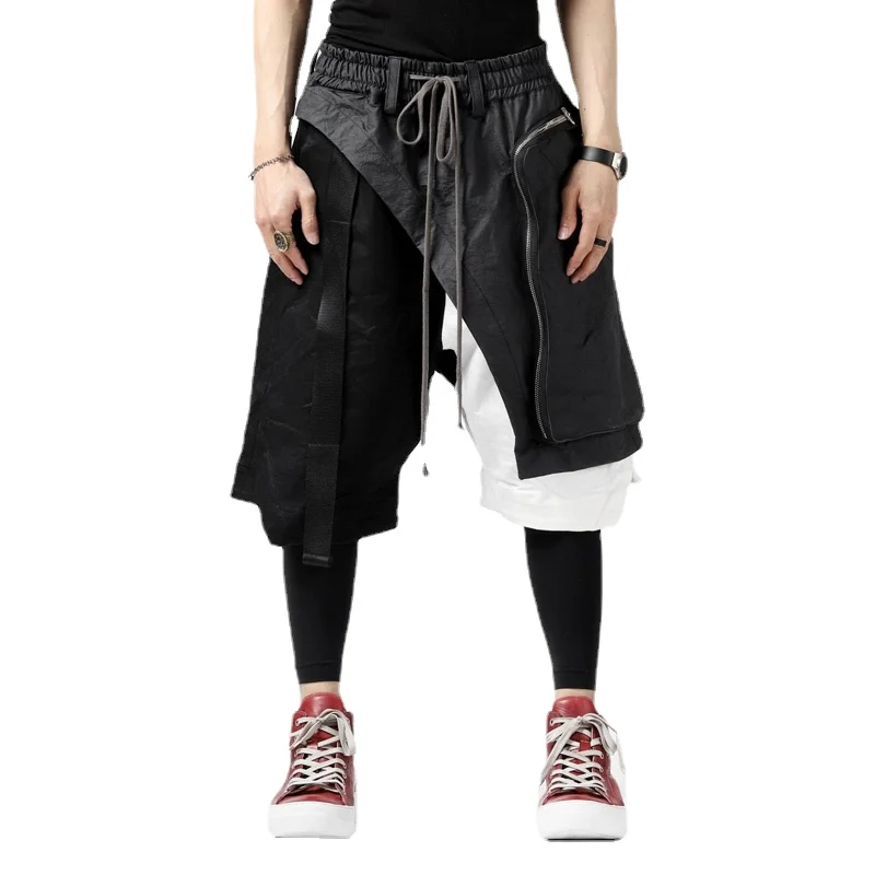 

Wasteland Techwear Avant-Garde Dark Yamamoto Style Stitching Contrast Color Irregular Cropped Casual Pants Men's Shorts