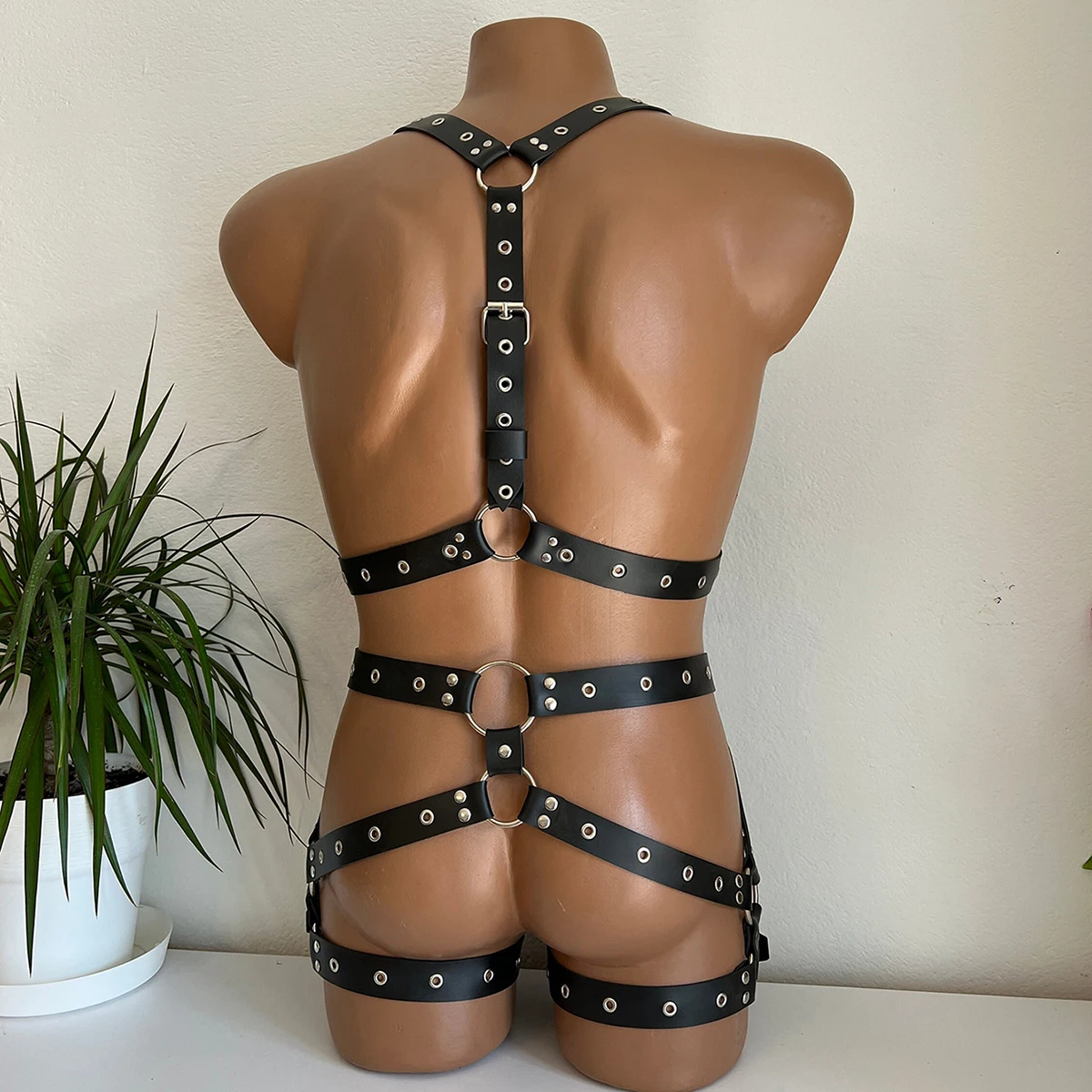 Mens Leather Lingerie Harness Men Bondages Full Body Jockstraps for Men Pants and Leather Top Chest Men\'s Harness Gay Harness