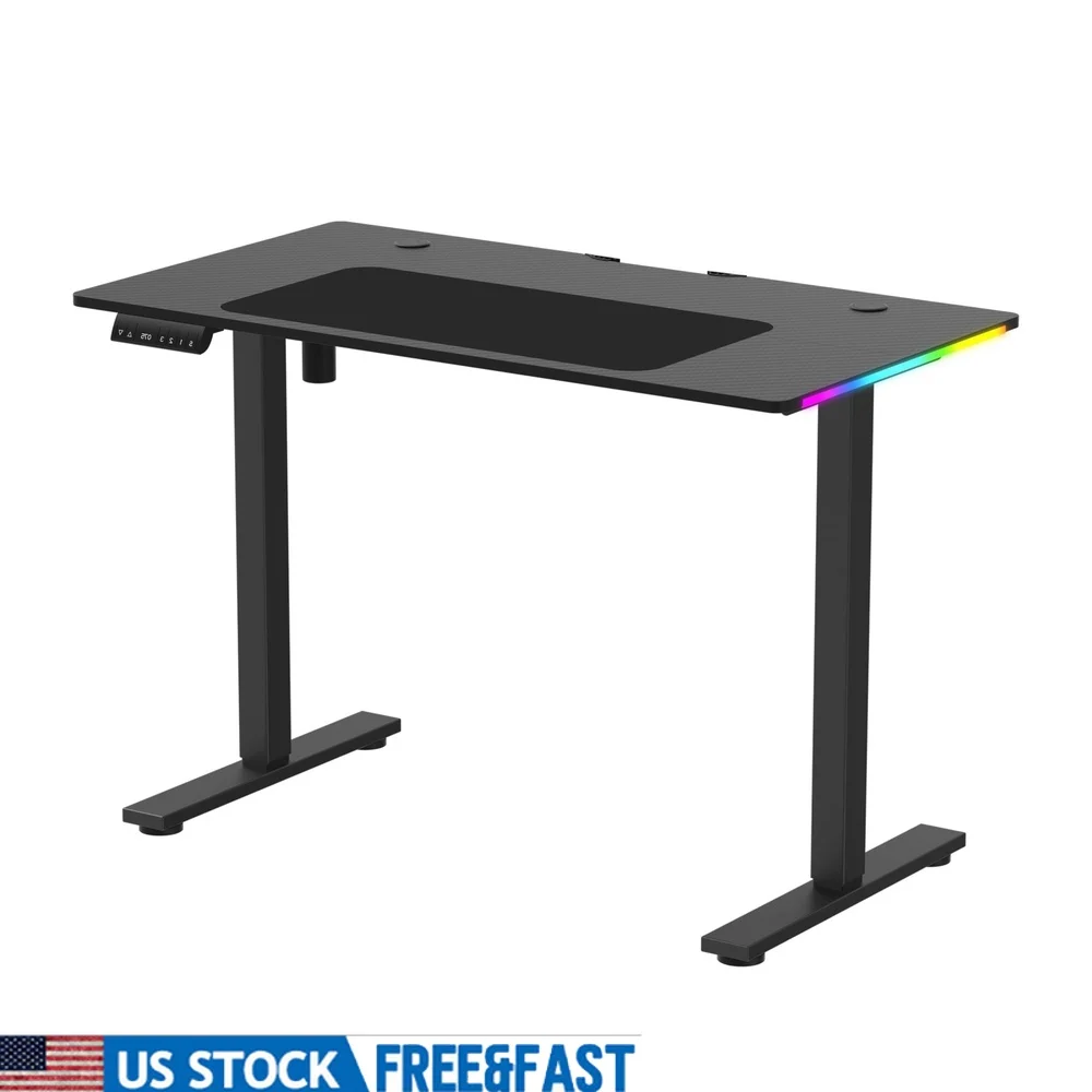 

Adjustable RGB Electric Sit Stand Gaming Desk with Lights Memory Function Ergonomic Computer Workstation with Sturdy Steel