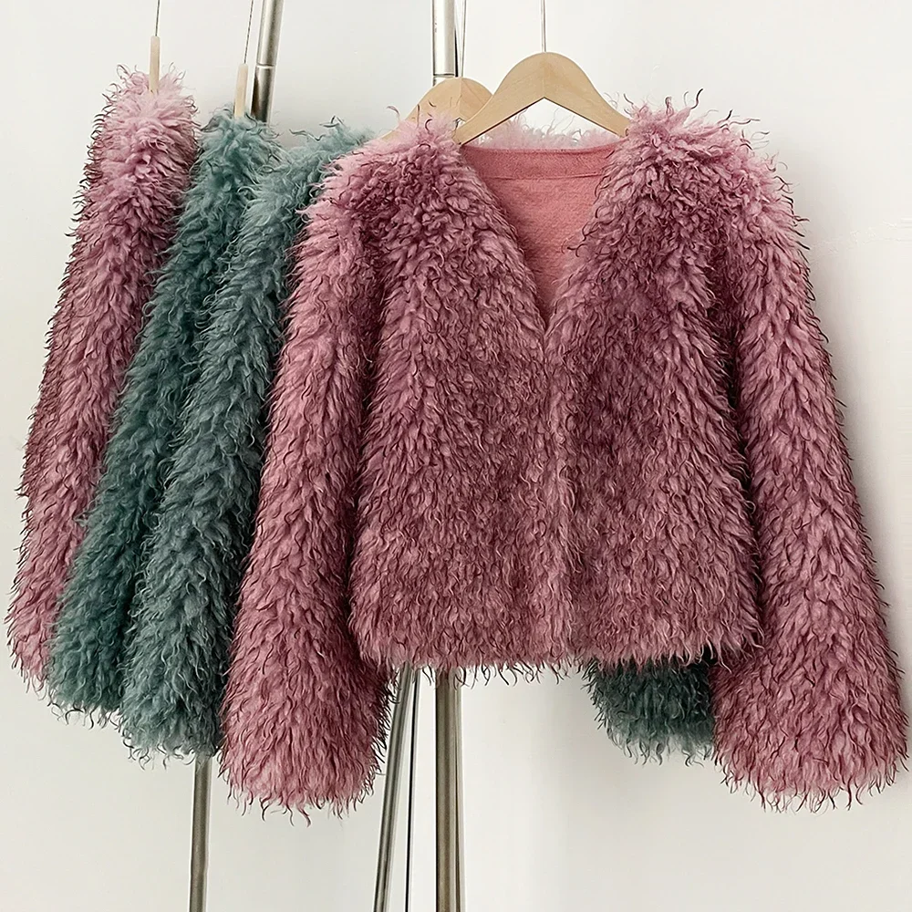 

Fur Coat Eco-friendly Coats for Woman Artificial Winter Fur Coat Warm Women's Clothing New in Coats & Jackets Women Tops Stones
