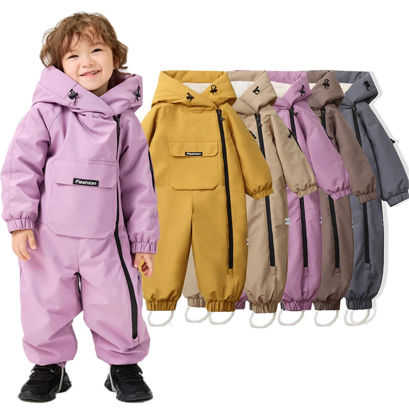 Winter Baby Boys Ski Suit Fashion Boys Jumpsuit Warm Kids Clothes Waterproof Baby Jacket Hooded Girls Snowsuit 1-5Yrs