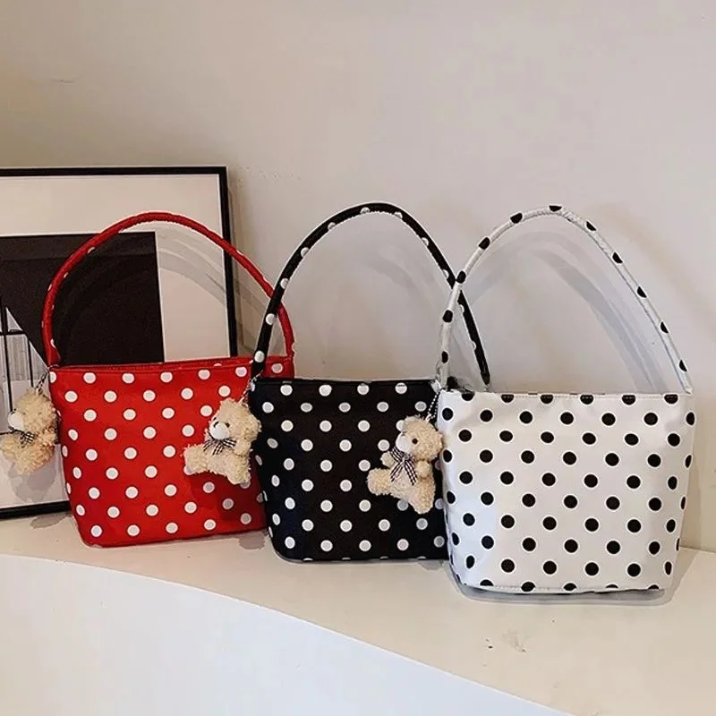 

Leisure Pure Color Polka Dot oulder Bag Korean Sle Casual Tote Bags for Women Simple Ele Faion Handbag