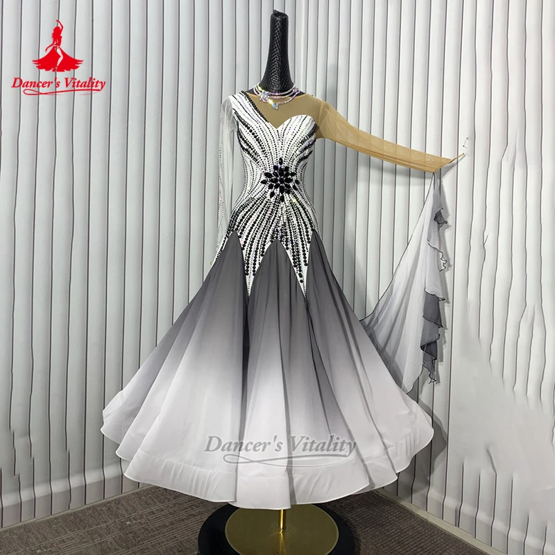 Women Social Dance Gradient Color Big Swing Dress Customized Adult Waltz Tango Foxtrot Contest&Perform Clothes Dancer's Vitality