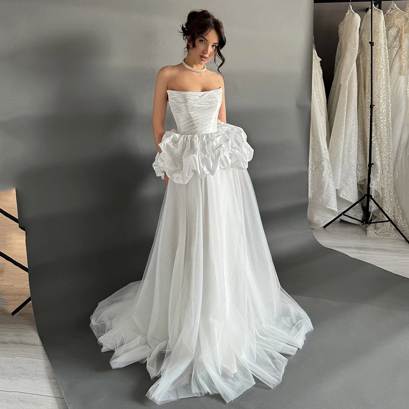 

Eightree 2025 A-Line Princess Wedding Dresses Boho Beach Strapless Tulle Bridal Dress Long Wedding Ball Prom Gowns Customized