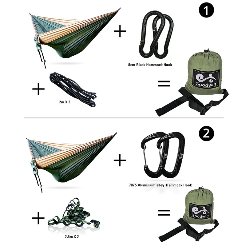 Portable Nylon Parachute Fabric Single and Double Size Outdoor Camping Hiking Garden Hammock