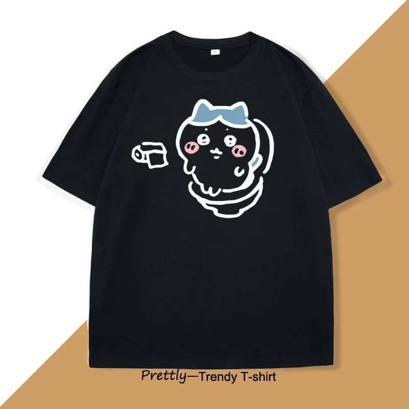 Hachiware on The Toilet T-shirt for Men Women Funny Cotton Short Sleeve Round Neck Tshirt Humor T Shirt Loose Casual Clothes