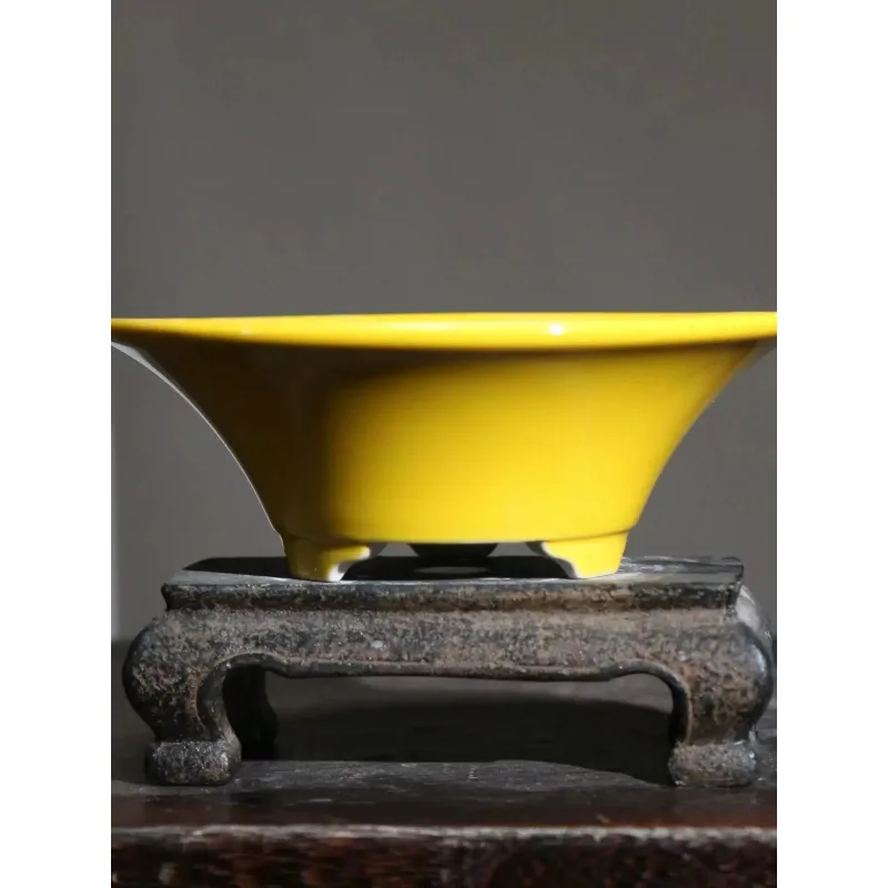 Porcelain Colorful Glazed Round  Bonsai Pot Vase Tradition China Dormitory Room Table Garden Decoration