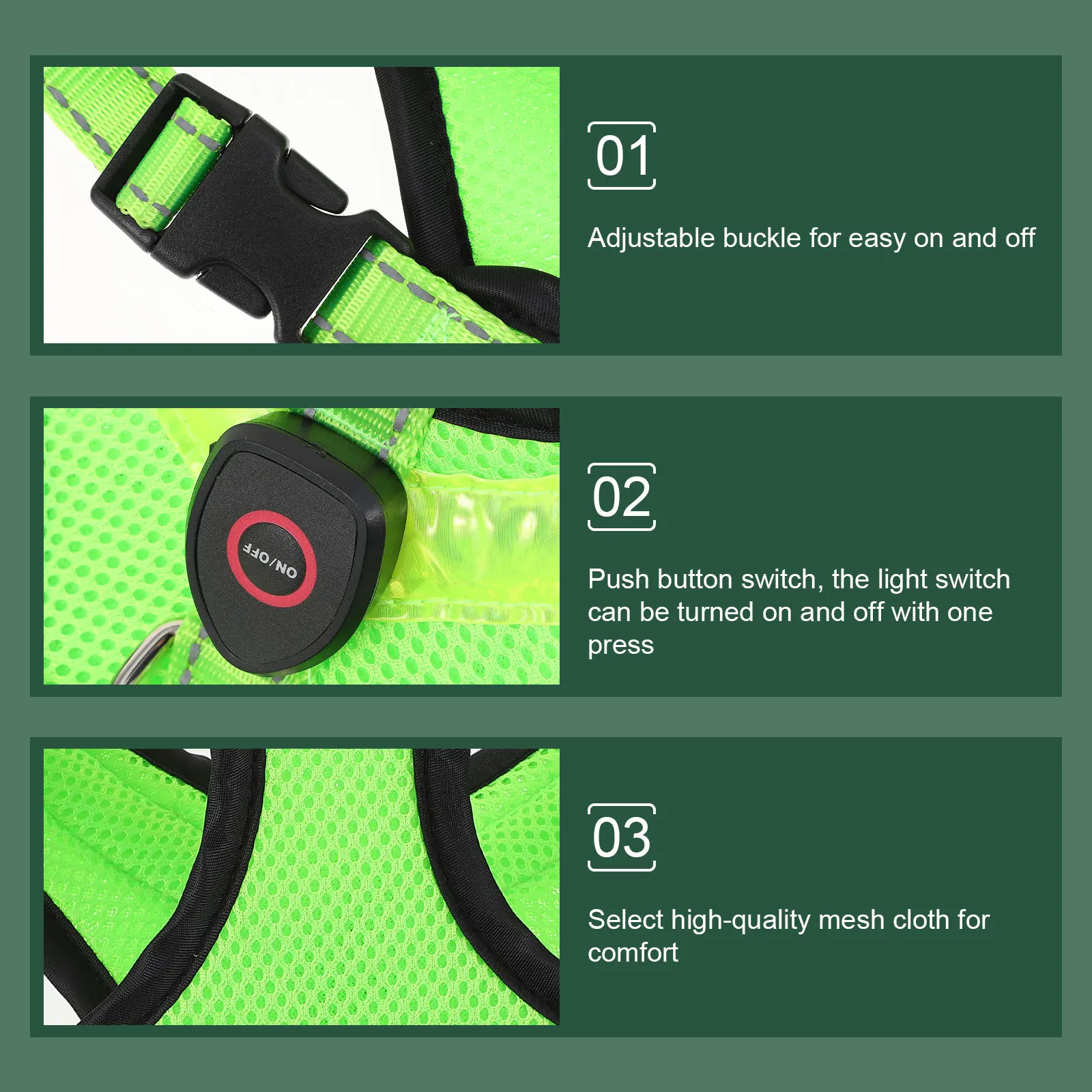 

Glowing LED Vest Large Dog Running Cooling Reflective Luminous Gear Set Illuminated and Harness High Visibility