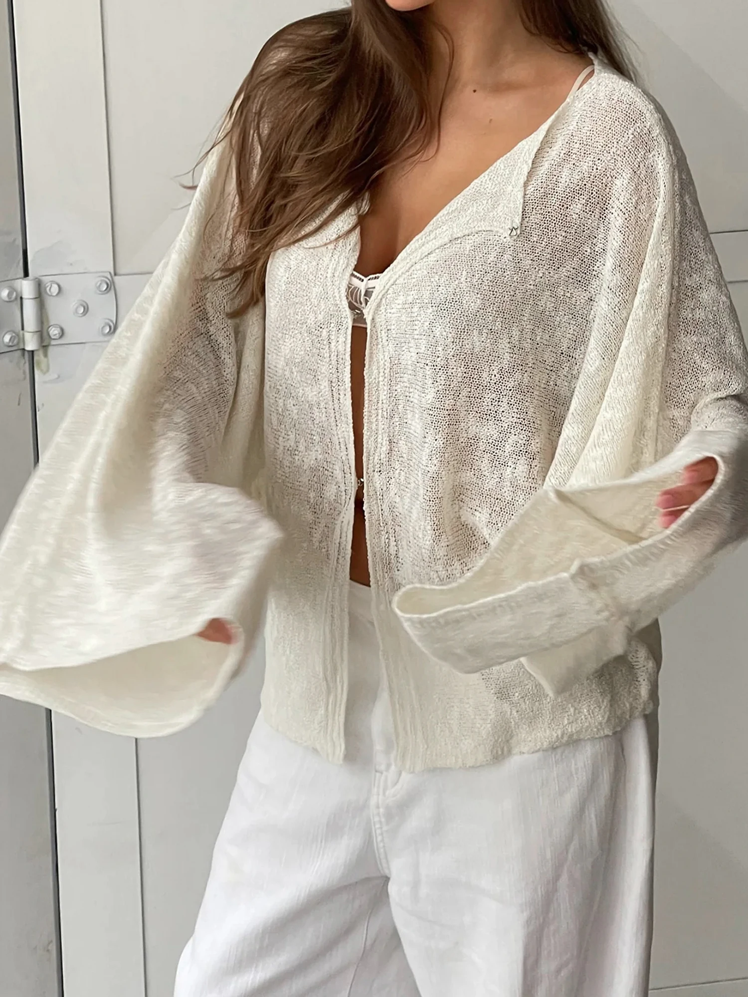 

Women Loose Cardigan Solid Boat Neck Hook and Eye Long Sleeve Knitted Tops Casual Fall Clothes