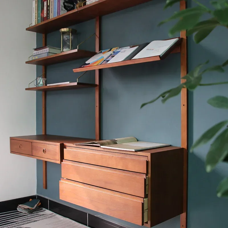 Retro Solid Wood Cherry Wood Średniowieczna półka w kolorze miodu Półka na książki System ścienny Półka szafki
