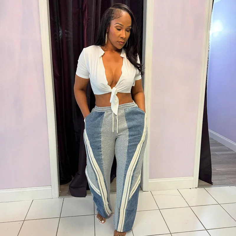 الدنيم المرقعة البضائع السراويل عالية الخصر Y2K الشارع الشهير 2025 النساء الشتاء موضة الملابس بنطلون مثير أنيقة مضيئة جان السراويل #2