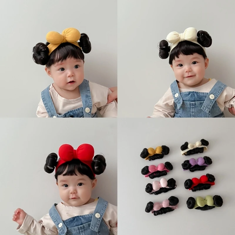 ちょう結びヘッドバンド幼児ウィッグ前髪シニョンヘアピース 0-2Y 新生児帽子 QX2D