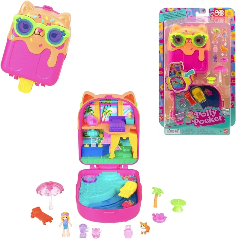 ماتيل ميني بولي جيب دمى صغيرة الدببة القط الوردي الأرنب المهر الحصان صندوق الحيوانات الأليفة موضوع السفر الفتيات اللعب مشهد مصغر الملحقات #4