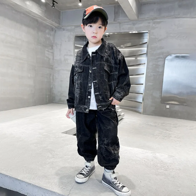 

2025 New Boys' Medium & Large Size Denim 2-Piece Set Stylish Korean Trendy Spring Autumn Outfit