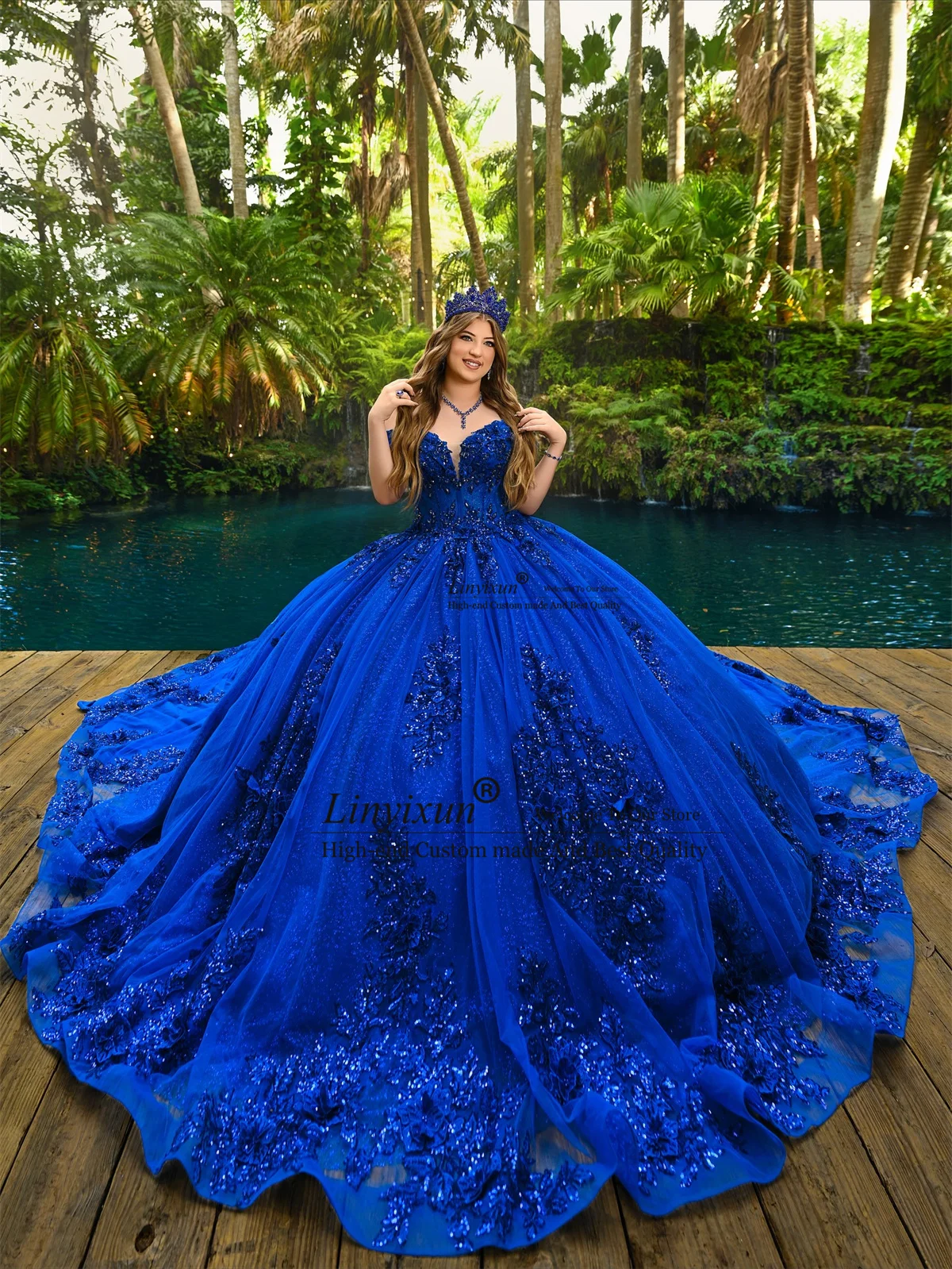 Princess Appliques Lace Quinceanera Dresses Ball Gown Sequins Sweet 15 16 Birthday Gown Mexican Customized Vestido De 15 XV Anos