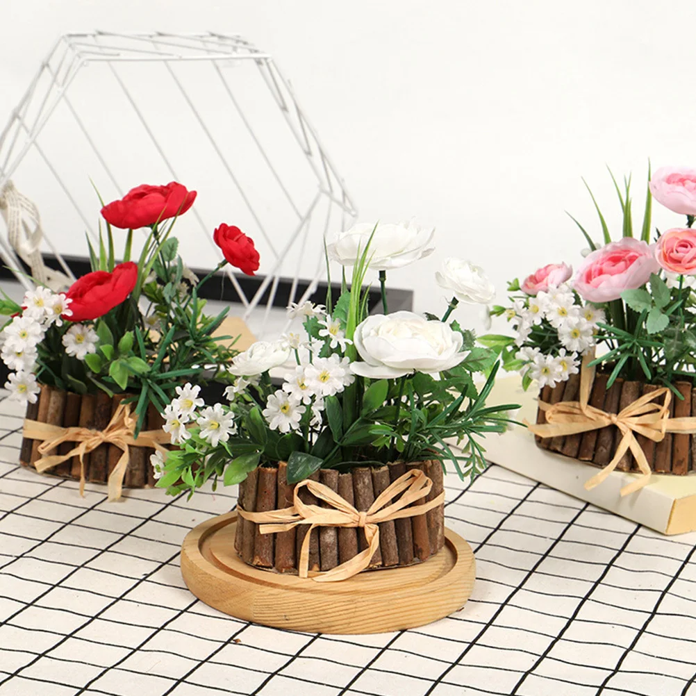 

1Pcs Oval Tea Rose Bonsai Wooden Vertical Stick Simulated Potted Bonsai Home Decoration Lifelike Flower Decor False Flower Decor