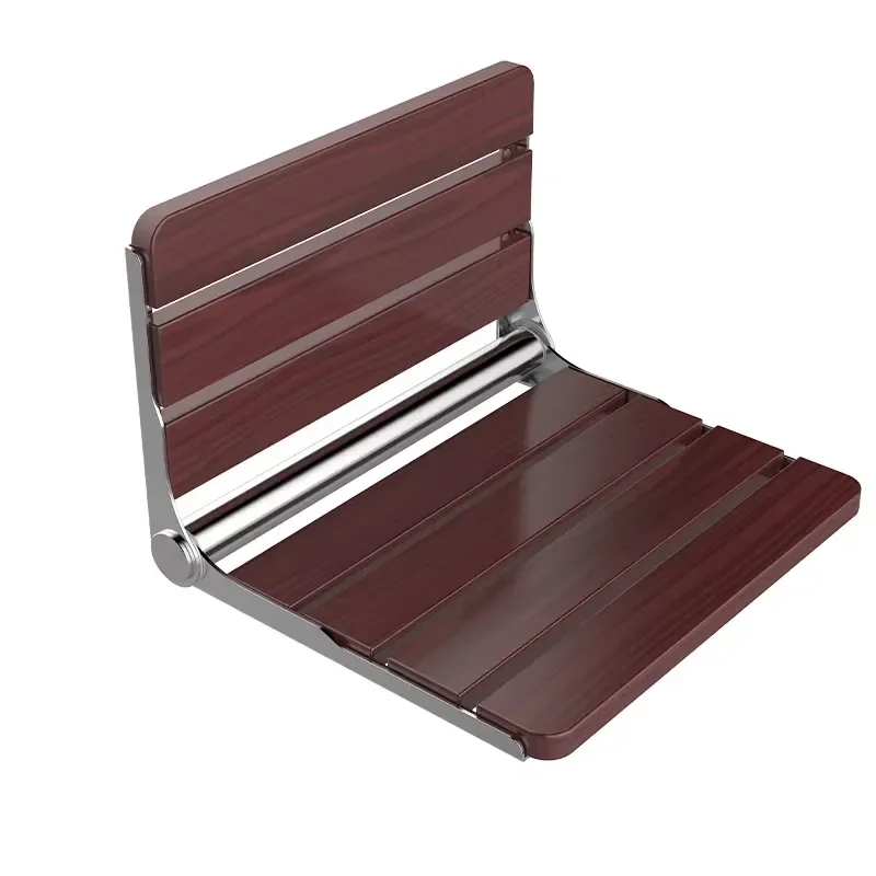 Foldable Wooden Shower Seat Wall Mounted Bath Stool for Bathroom Kitchen Stainless Steel Support Folding Chair Safe Non Slip