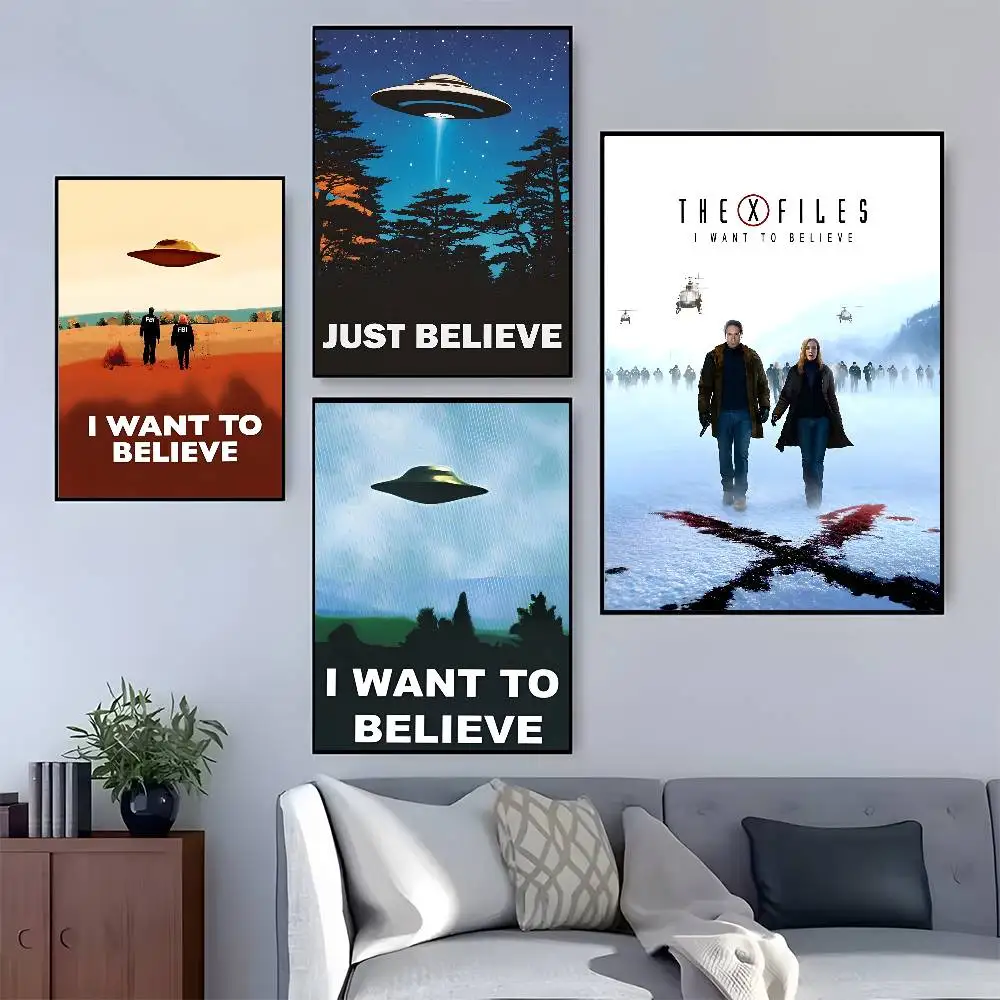 I WANT TO BELIEVE The X Files Poster HD Home Decor Sticky Wall Waterproof Home Living Room Bar Aesthetic Decor