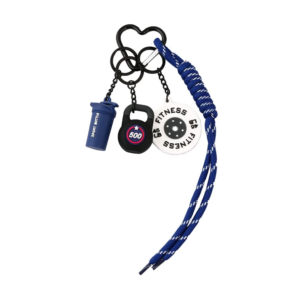 

Heart Buckle Barbell Plates Key Chain Bag Charm Kettle Bells Simulation Dumbbells Keyring Mini Cool Fitness Series Pendant