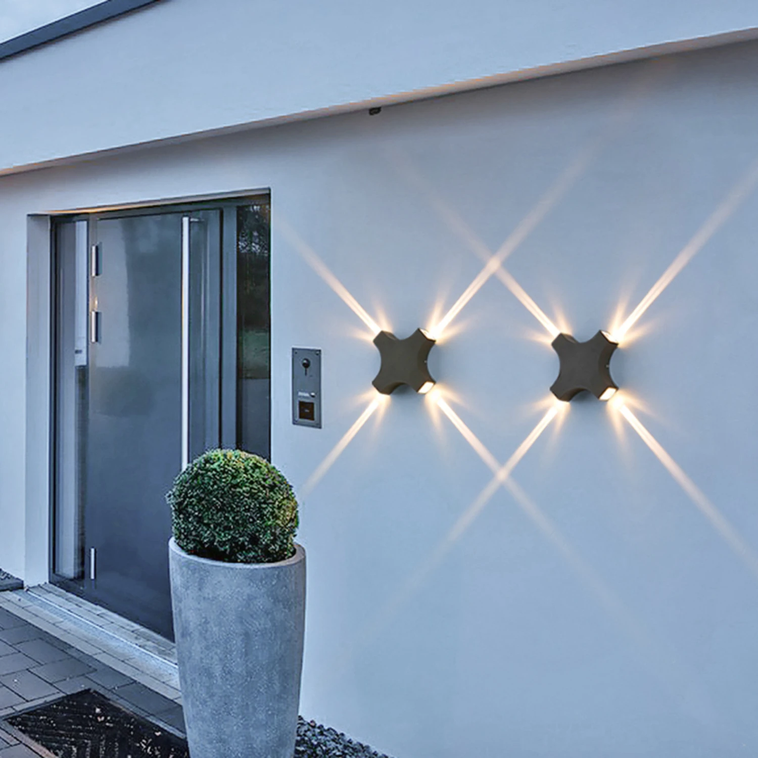 New Enhance your outdoor space with this stylish modern waterproof LED outdoor wall lamp featuring 4 sides illuminating light. I