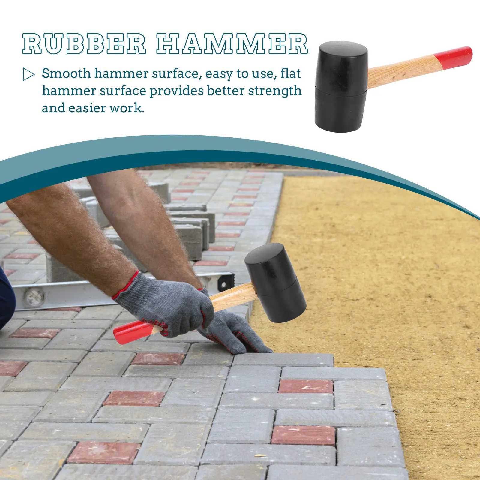 

Professional Rubber Mallet Hammer Wooden Handle Elastic Shock Resistant Floor Installation Tool for Tiles Flooring Home