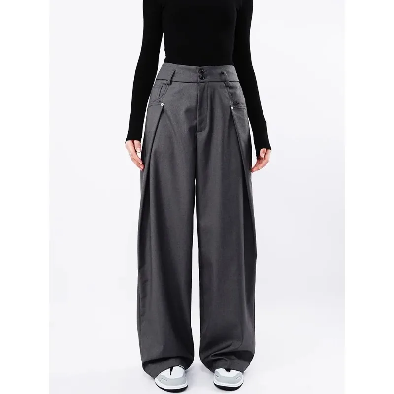 Deconstructed Casual Drape Floor-length Trousers Men's Retro Straight Loose Wide-leg Trendy Casual Pants