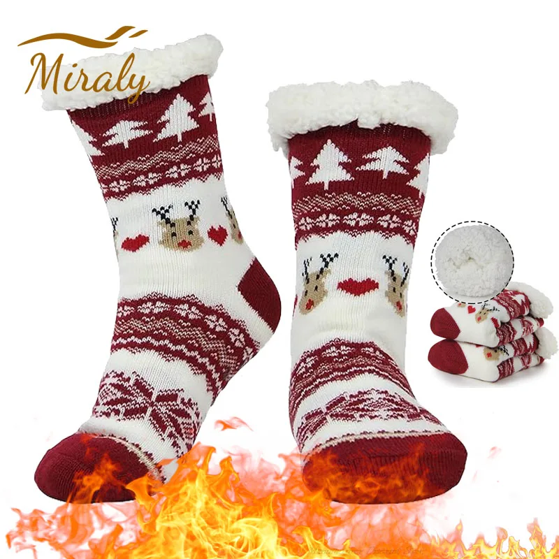 

Winter Christmas Slipper Socks Women Thick Floor Socks with Grippers Non Slip Warm Fuzzy Socks Home Sleeping Stocking Xmas Gifts
