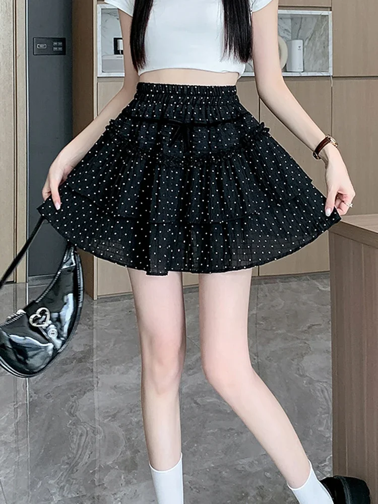 Mini jupe trapèze pour femmes, chic, décontractée, mignonne, à pois, mode coréenne, élégante, taille haute