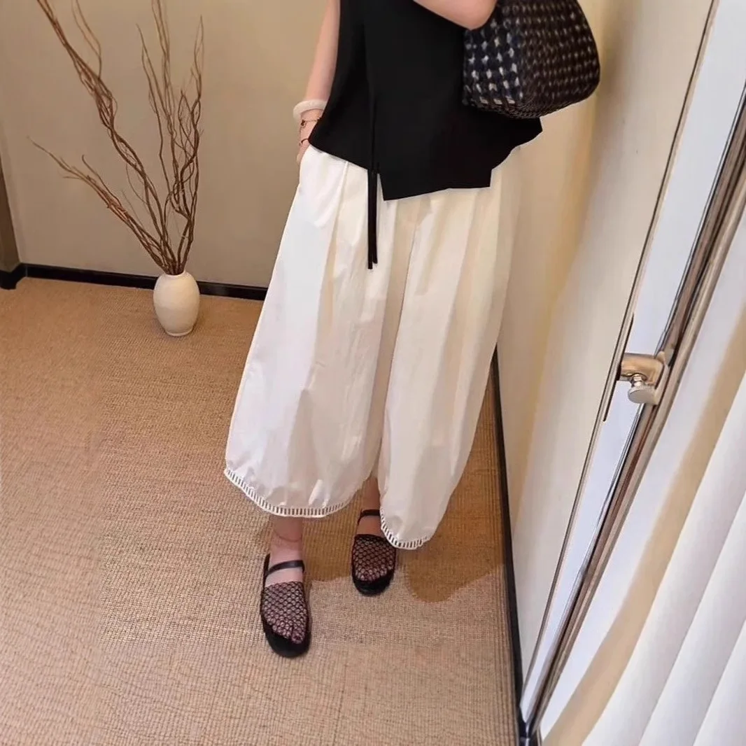 Out calças casuais femininas verão solto multiuso calças de perna larga secagem rápida plissado manguito nove minutos lanterna calças