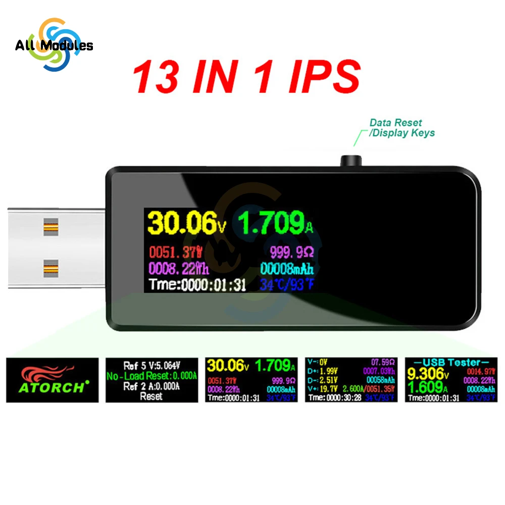 U96P 13 in 1 USB Tester Current Voltage Indicator Electric Ammeter Power Meter Charge DC Digital Multimeter Voltmeter Wattmeter