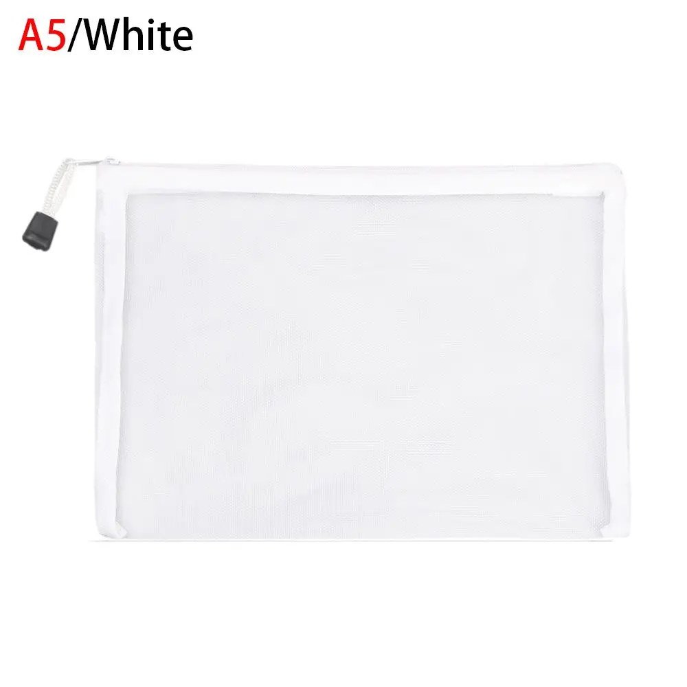 1pc Nylon Fashion Makeup Cosmetic Handbags Stationery Mesh Pen Bag Cosmetic Storage Zipper Pencil Case Transparent Grid