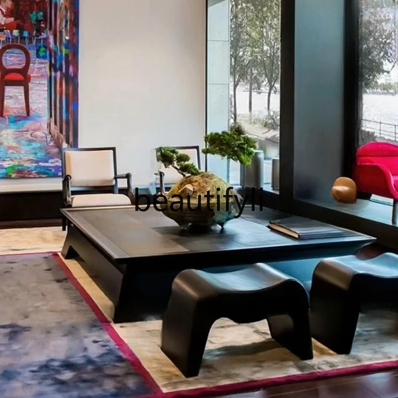 

Square Coffee Table Modern Simple New Chinese Style Coffee Table Living Room Large Coffee Table Black Oak