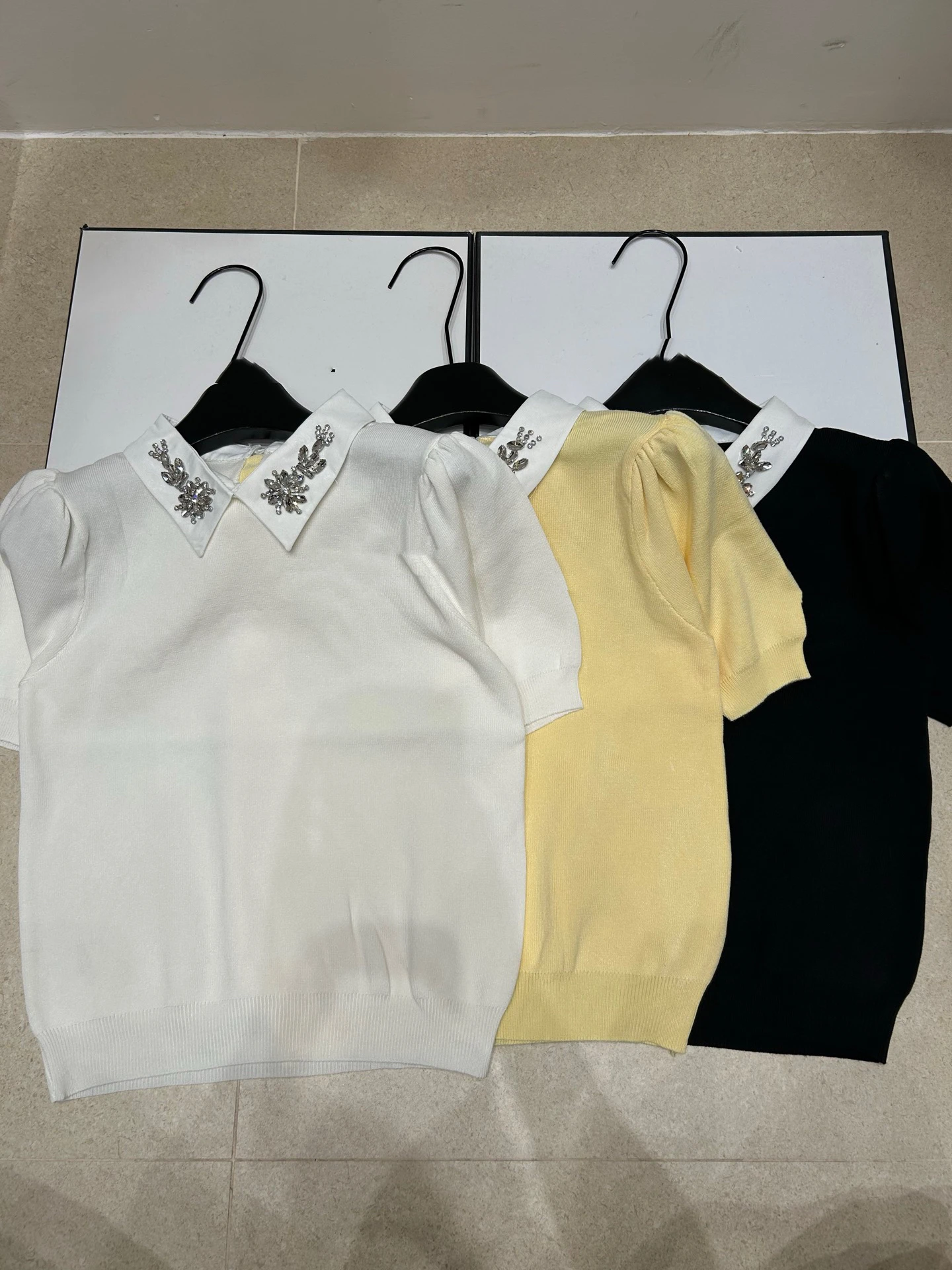 

Женская футболка VIBE класса люкс с вязаным воротником, украшенным стразами, и рукавами-фонариками, новая модель весна-лето, из мягкой ткани