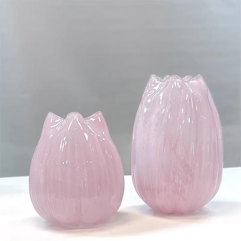 Retro Medieval Glass Vase Transparent Big Belly Flower Arrangement Home Decor for Living Room Dining Table Water Planting