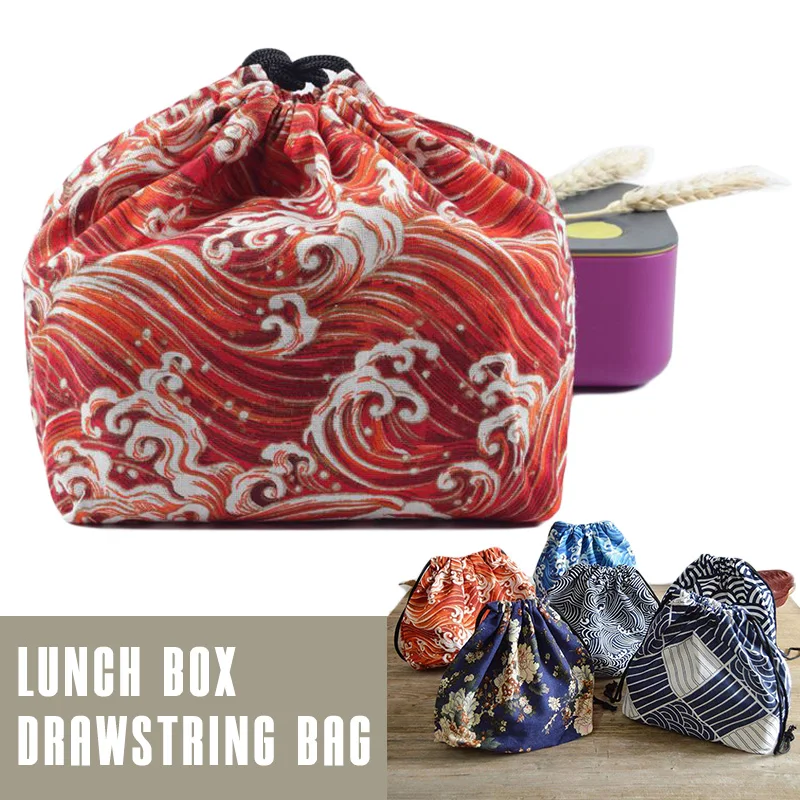 Lunch Box Bag Drawstring Lunch Bag Bento Tote Pouch Portable Children Storage Box Travel Tableware Storage Bag