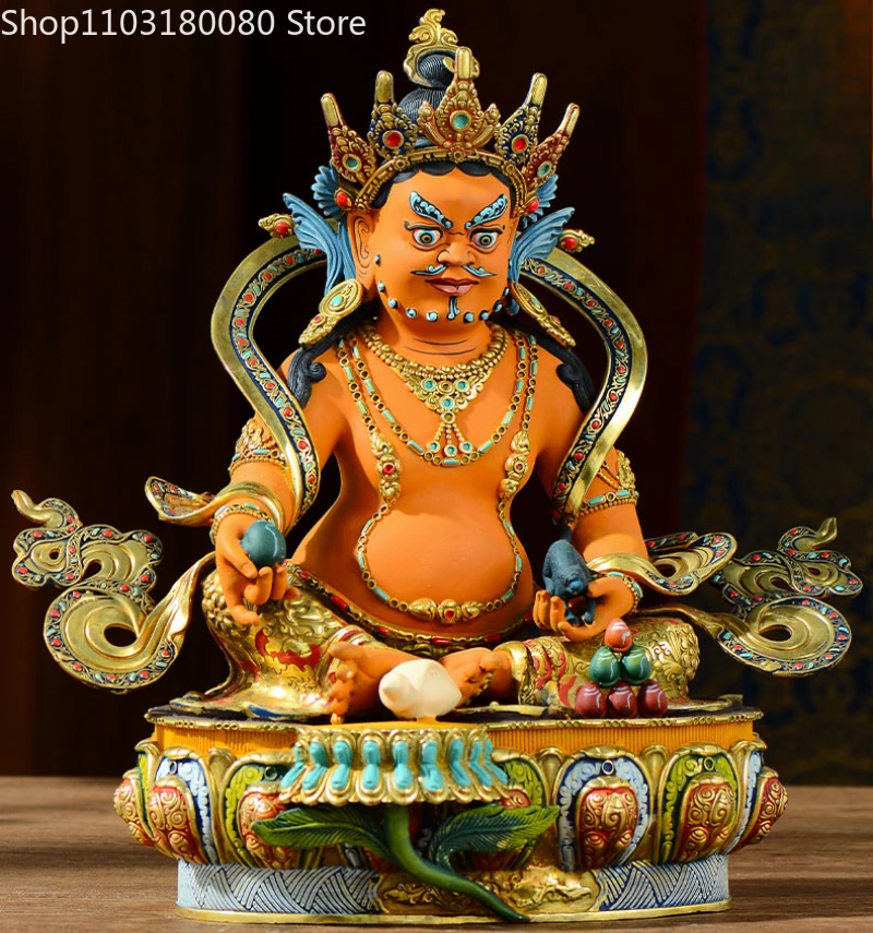 Copper Painting Yellow Jambala Jambhala buddha statue Tibet buddhism God of wealth sculpture,large size,32cm