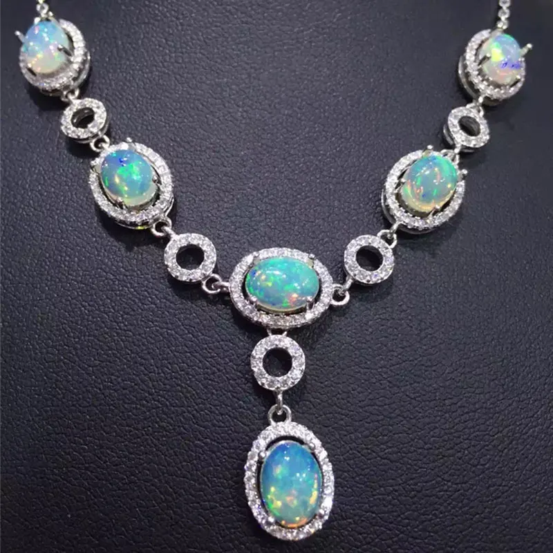 925 Silver Australia Opal Pendant 6 pieces 6mm*8mm Natural Opal Necklace Pendant 3 Layers 18K Gold Plating silver opal jewelry