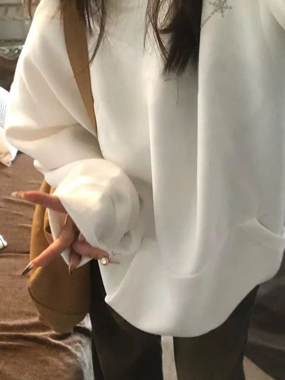 American High Street Silver Thread Star Embroidery Hoodie White Women's Spring Autumn Loose Design Trendy Brand Couple Jacket