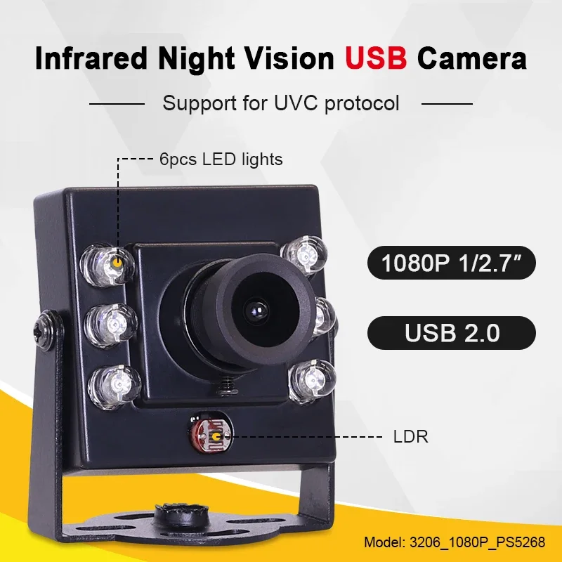 New 3206 1080P PS5268 2.8mm 115degrees Wide Angle Lens IR940 Infrared Night Vision CMOS Industrial USB 2.0 Mini Camera AI