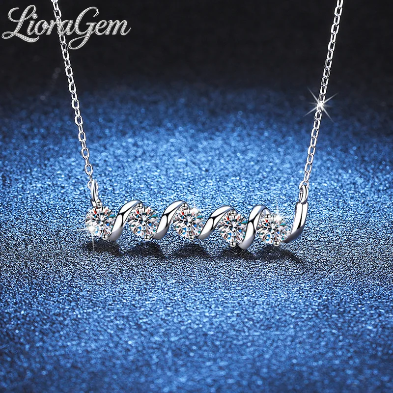 LioraGem Platinum PT950 Wave Horizontal Diamond Pendant Necklace for Women, Minimalist Style 1.5 Carat Moissanite Necklace