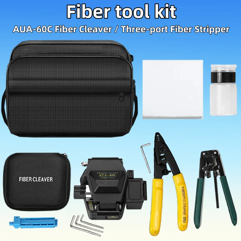 

FTTH Fiber Optic Tool Kit With AUA-60C Fiber Cleaver CFS-3 Three-port Fiber Stripping Pliers Optical Fiber Leather Wire Stripper