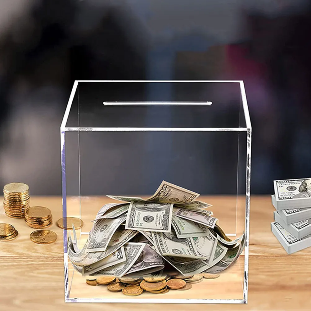 

2Pcs Transparent Cube Coin Bank for Kids and Adults - Premium Acrylic Money Saving Box for Desktop Home Decor Gift Unique Clear