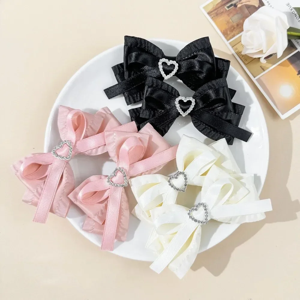 Pinza para el pelo con lazo de diamantes de imitación en forma de corazón, accesorios para el cabello con lazo dulce y bonito, color Beige, sencillo, a la moda, generoso, 2 uds.