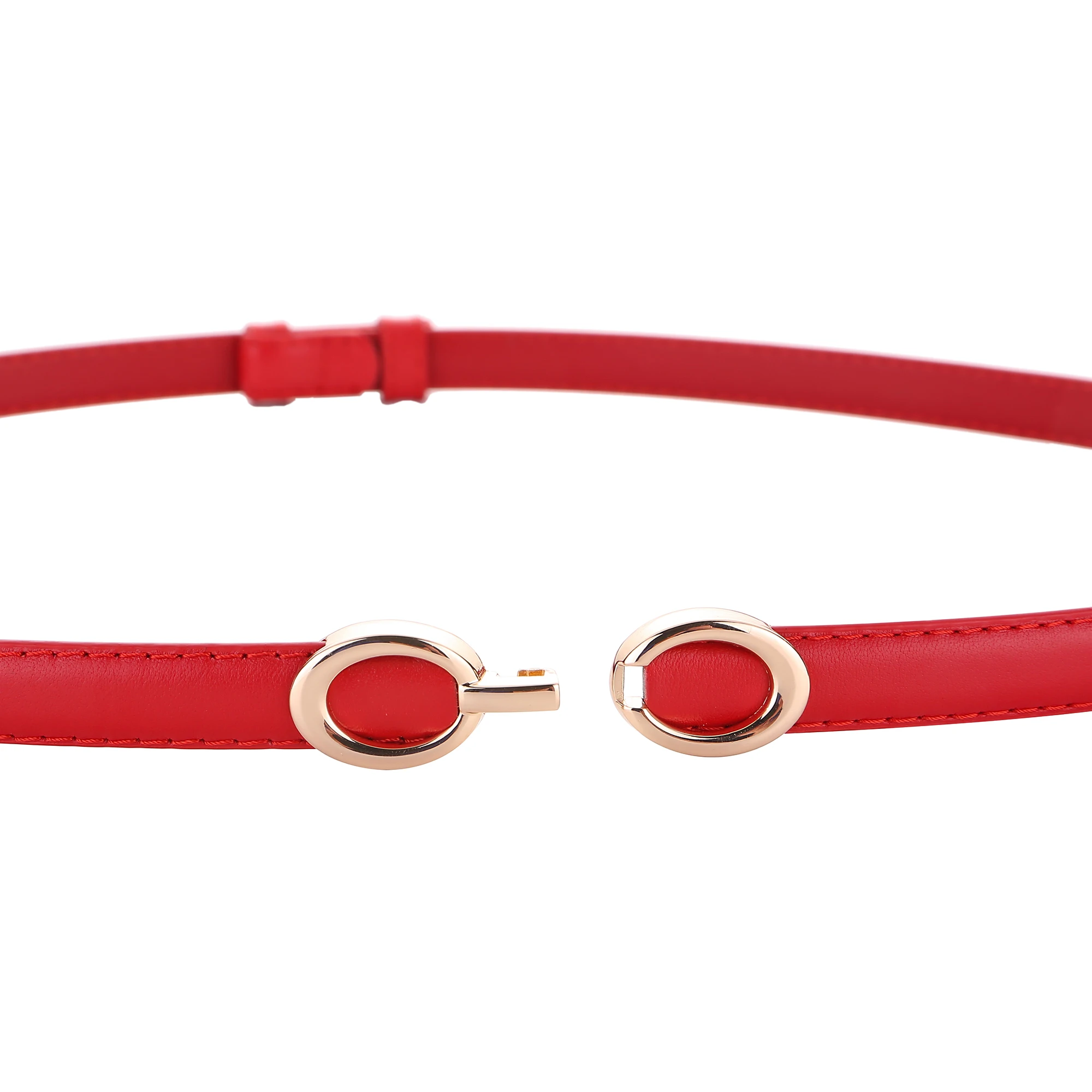 Ceinture en cuir véritable à double anneau pour femme, ceinture fine à double nervure, ceinture décontractée pour robe assortie, petite ceinture pour femme, 1.4cm, structure dorée