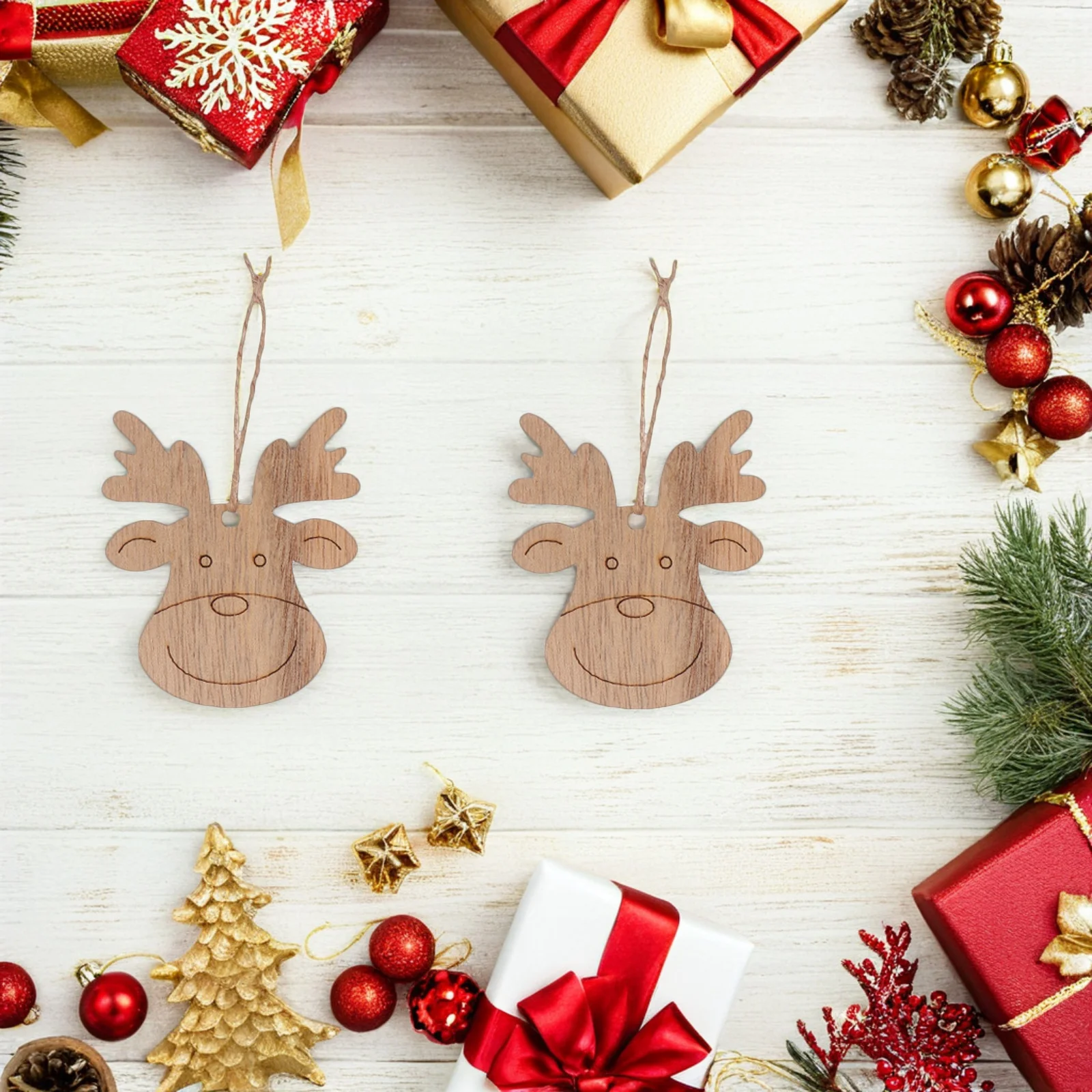 

20 Pcs Wooden Reindeer Face Christmas Decorations Xmas Ornaments Cutouts DIY Handmade Slices Unfinished Animal Sticker
