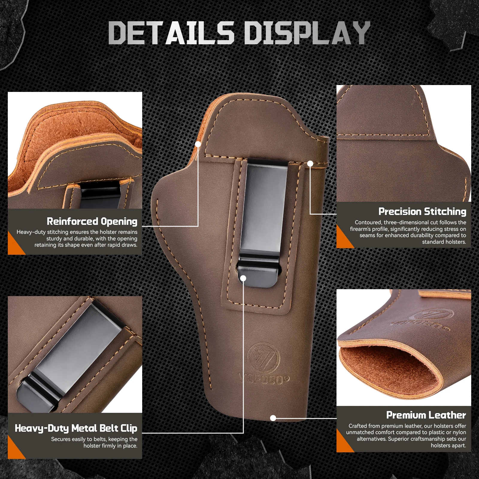 1911 Leather Gun Holster IWB Inside Waistband Concealed Carry Holster Wear‑Resistant Pistol Holder for 1911 Series Handgun