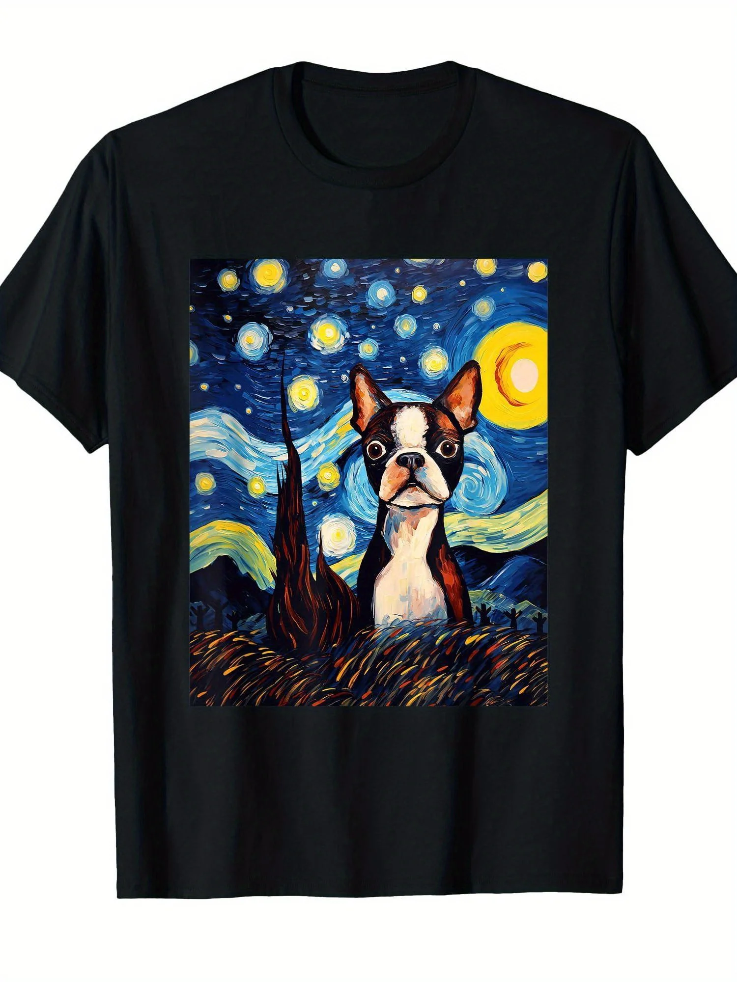 Boston Terrier Vincent van Gogh Art T-shirt | 100% regular fit round neck, perfect gift for birthdays, Christmas and parties