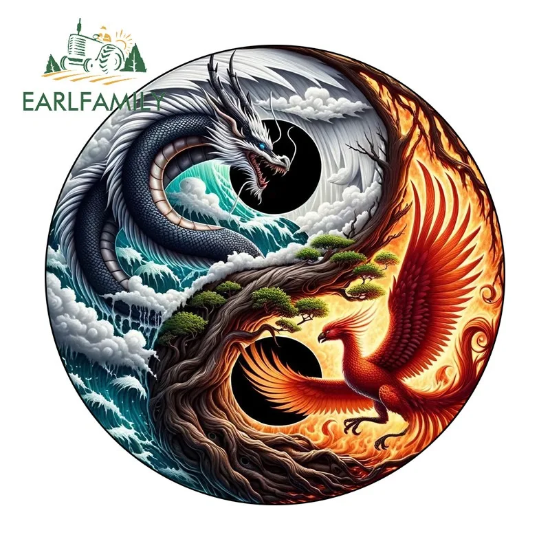 EARLFAMILY Yin-yang Phoenix And Dragon Car Sticker Occlusion Scratch Campervan Windshield Decal Waterproof Car Accessories